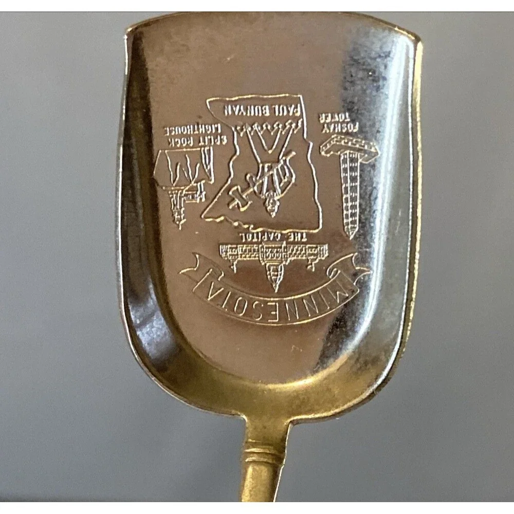 6 Souvenir Spoon Shovel style Enamel State Crest Embossed Bowl Vintage Travel